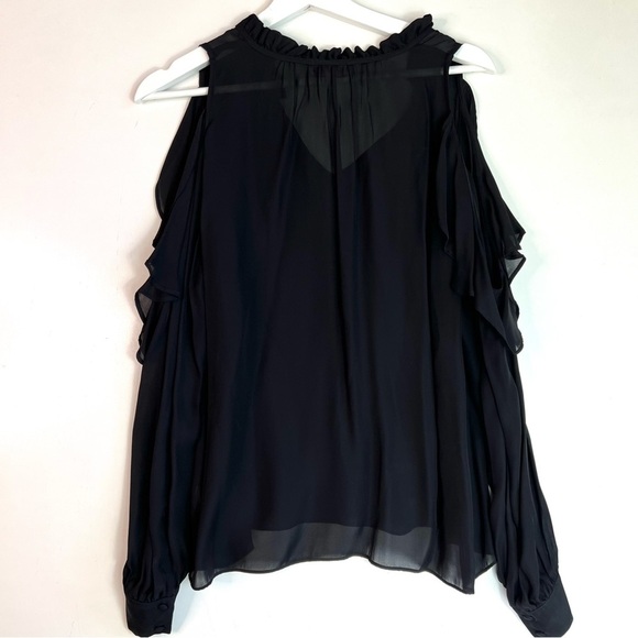Parker Marjorie Cold Shoulder Silk Blend Ruffle Blouse Black Size Small - Picture 8 of 10